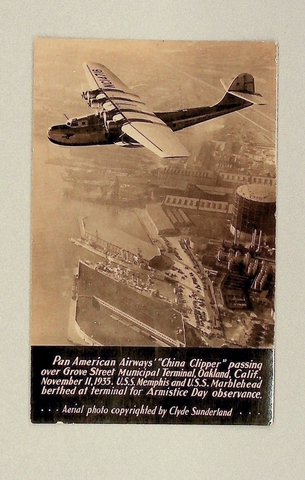 Postcard: Pan American Airways, Martin M-130, Grove Street Municipal Terminal, Oakland
