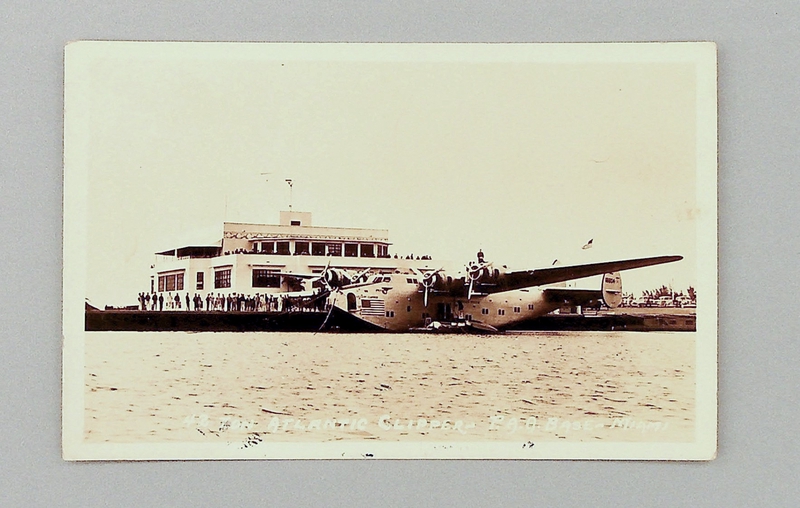 Image: postcard: Pan American Airways, Boeing 314 Atlantic Clipper, International Pan American Airport