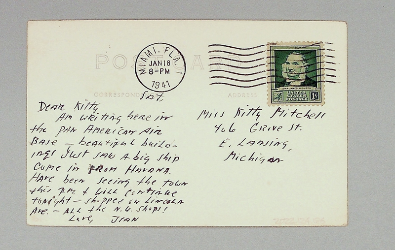 Image: postcard: Pan American Airways, Boeing 314 Atlantic Clipper, International Pan American Airport