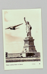 Image: postcard: Pan American Airways, Boeing 314 Clipper, Statue of Liberty