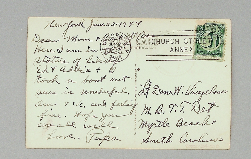 Image: postcard: Pan American Airways, Boeing 314 Clipper, Statue of Liberty