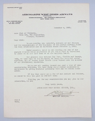 Image: correspondence: B.L. Smith, Aeromarine West Indies Airways, to Aero Club of Illinois