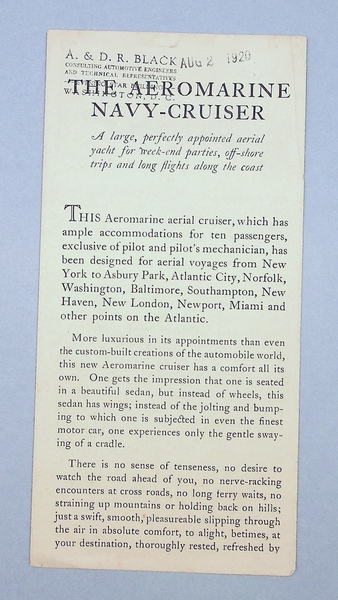Image: brochure: Aeromarine West Indies Airways, “The Aeromarine Navy-Cruiser”
