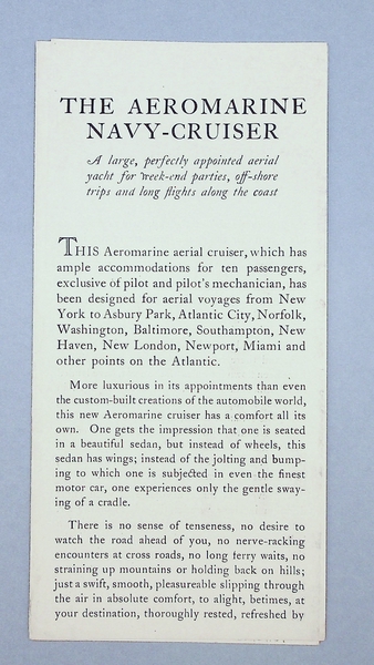 Image: brochure: Aeromarine West Indies Airways, “The Aeromarine Navy-Cruiser”