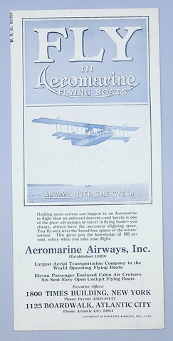 Brochure: Aeromarine Airways, “Fly in Aeromarine Flying Boats”