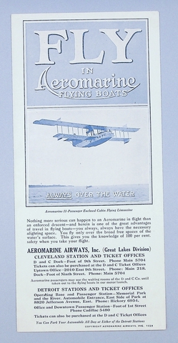 Brochure: Aeromarine Airways, “Fly in Aeromarine Flying Boats”