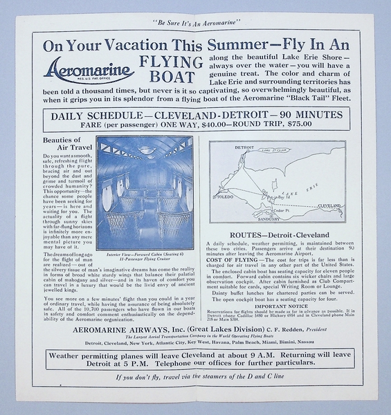 Image: brochure: Aeromarine Airways, “Fly in Aeromarine Flying Boats”