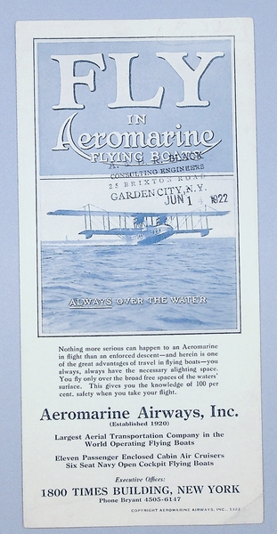 Image: brochure: Aeromarine Airways, “Fly in Aeromarine Flying Boats”