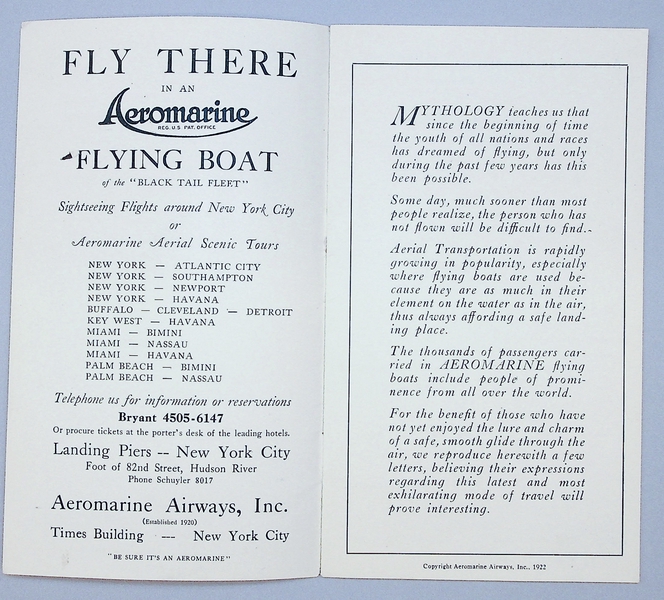 Image: brochure: Aeromarine Airways, “What they say”