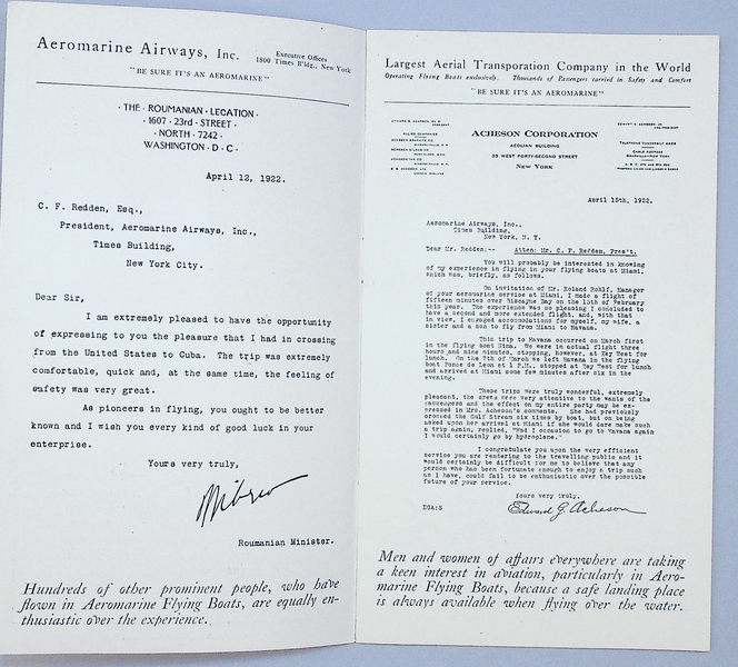 Image: brochure: Aeromarine Airways, “What they say”