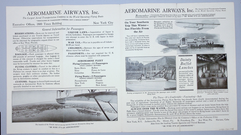 Image: fare schedule: Aeromarine Airways