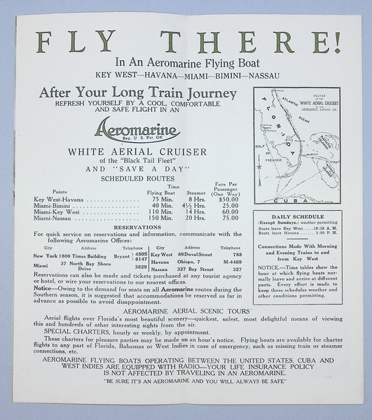 Image: fare schedule: Aeromarine Airways