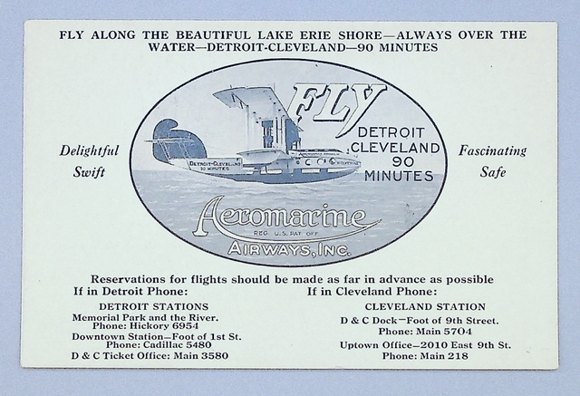 Flyer: Aeromarine Airways, “Fly Detroit Cleveland 90 minutes”