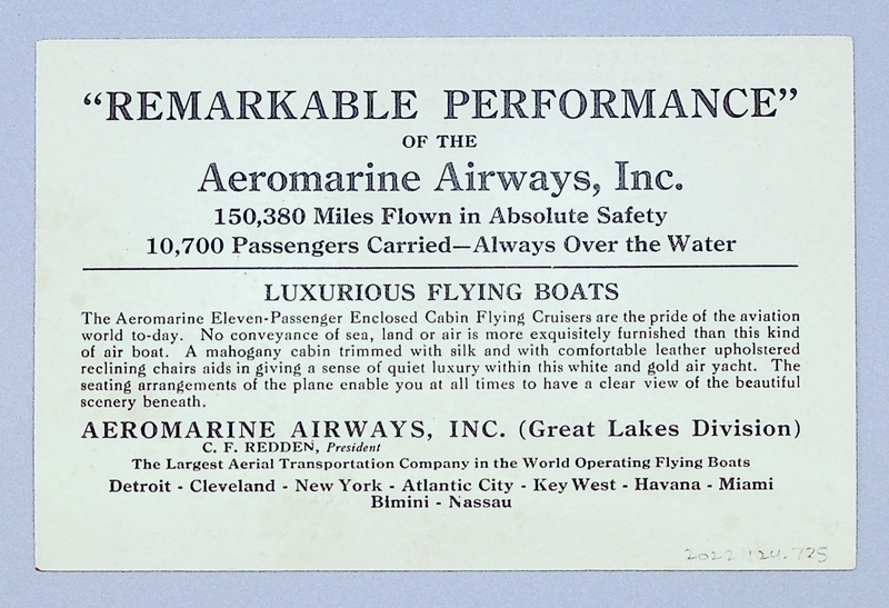 Image: flyer: Aeromarine Airways, “Fly Detroit Cleveland 90 minutes”