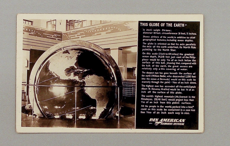 Image: postcard: Pan American Airways, Globe of the Earth, International Pan American Airport