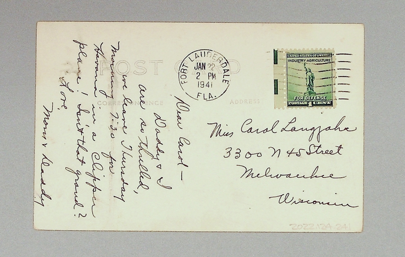 Image: postcard: Pan American Airways, Globe of the Earth, International Pan American Airport