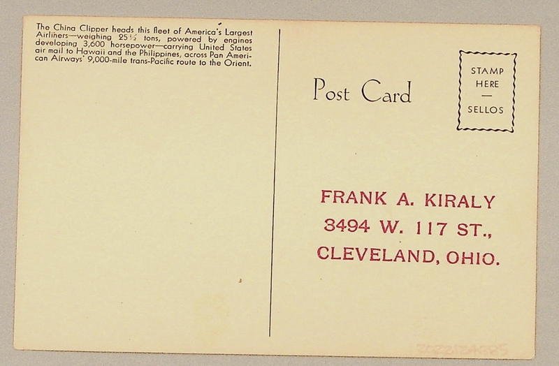 Image: postcard: Pan American Airways, Martin M-130 China Clipper