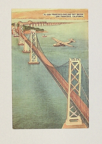 Postcard: Pan American Airways, Martin M-130, San Francisco-Oakland Bay Bridge