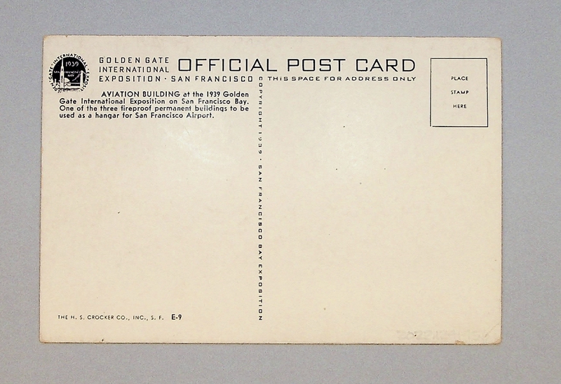 Image: postcard: Pan American Airways aviation building, Boeing 315 Clipper, Golden Gate International Exposition