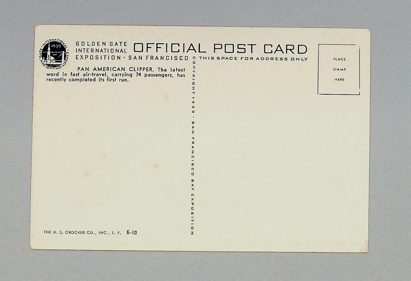Image: postcard: Pan American Airways, Boeing 314 Clipper, Golden Gate International Exposition