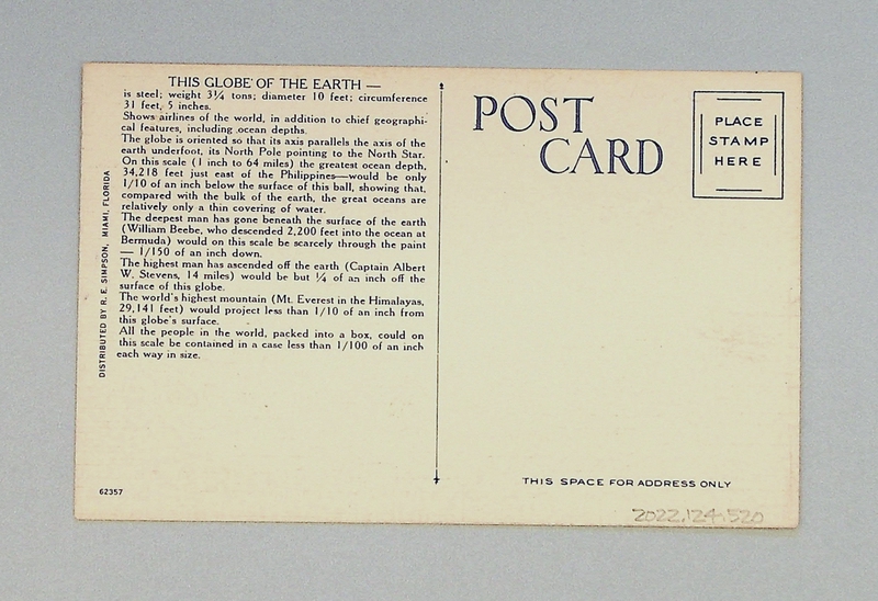 Image: postcard: Pan American Airways, Globe of the Earth, International Pan American Airport