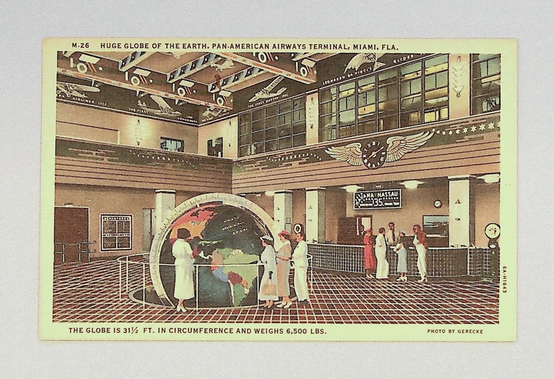 Image: postcard: Pan American Airways, Globe of the Earth, International Pan American Airport