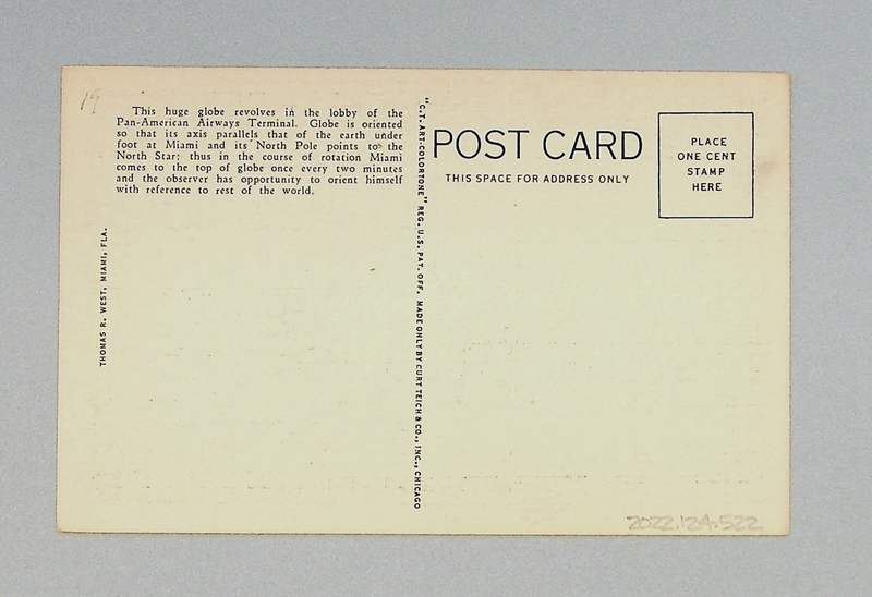 Image: postcard: Pan American Airways, Globe of the Earth, International Pan American Airport