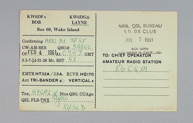 Image: postcard: QSL card, Wake Island