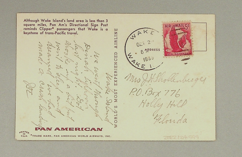 Image: postcard: Pan American World Airways, Wake Island, directional sign