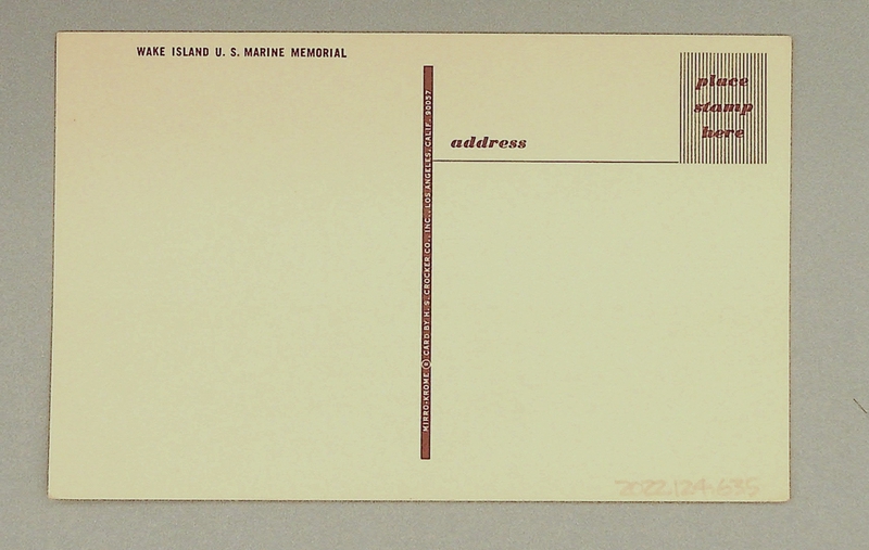 Image: postcard: Wake Island, U.S. Marine Memorial