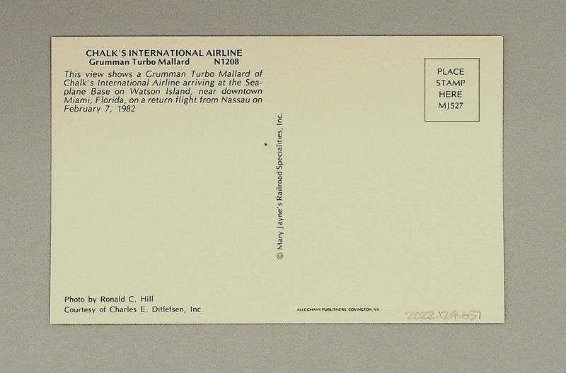 Image: postcard: Chalk’s International Airlines, Grumman G-73T TurboMallard