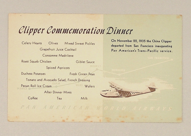 Postcard: Pan American World Airways, Clipper commemoration dinner