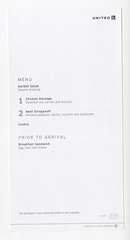 Image: menu: United Airlines, economy class