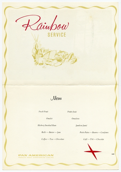 Image: menu: Pan American World Airways, Rainbow (economy) class