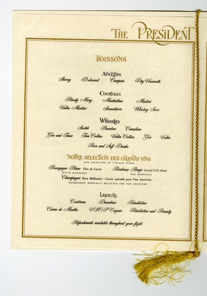 Image: menu: Pan American World Airways, President (first) class