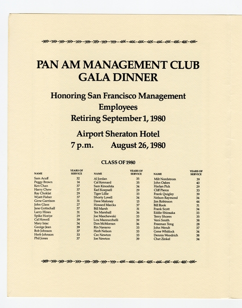 Image: menu: Pan American World Airways