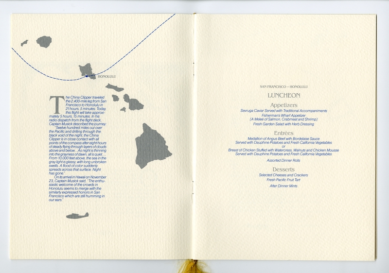 Image: menu: Pan American World Airways, 50th anniversary of first flight of China Clipper