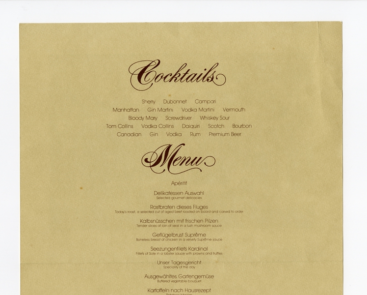 Image: menu: Pan American World Airways