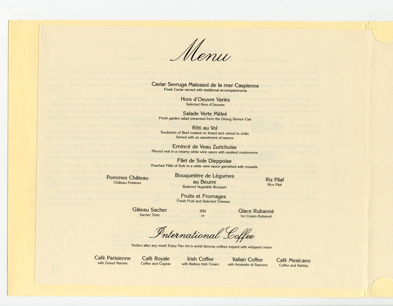 Image: menu: Pan American World Airways
