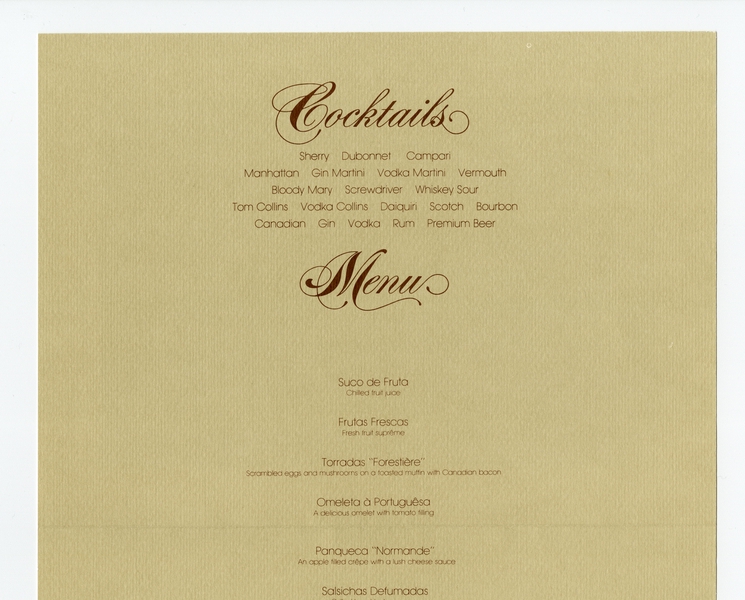 Image: menu: Pan American World Airways