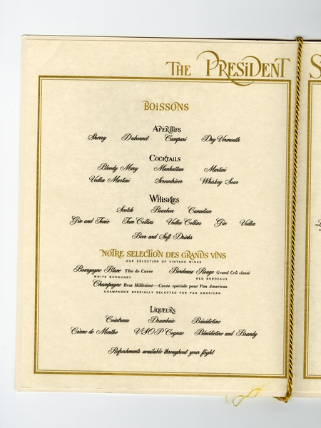 Image: menu: Pan American World Airways, President (first) class