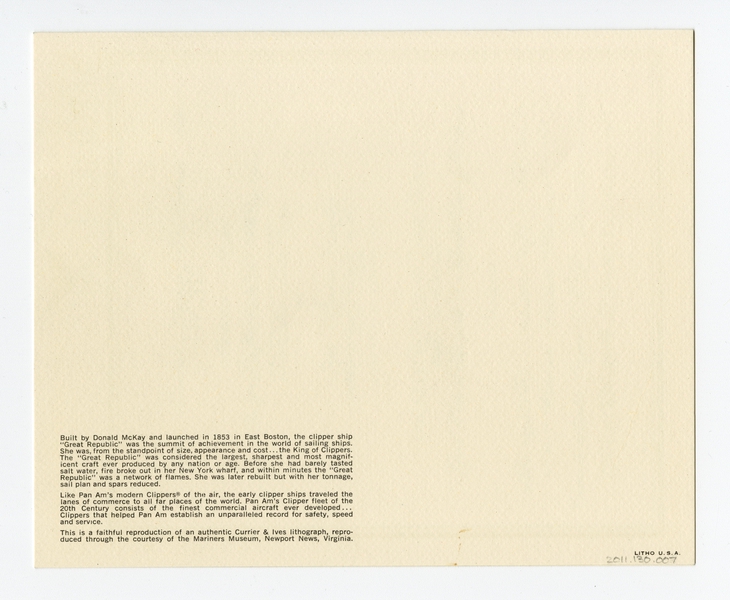 Image: menu: Pan American World Airways, President (first) class