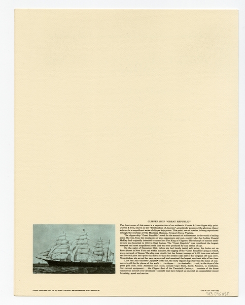 Image: menu: Pan American World Airways, President (first) class