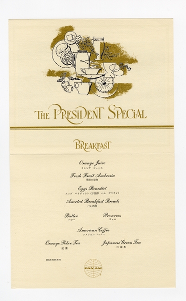 Image: menu: Pan American World Airways, President (first) class
