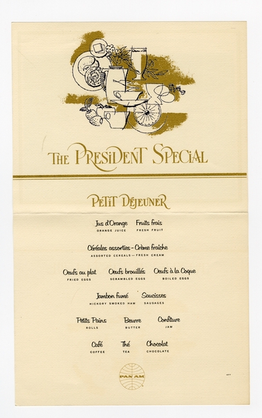 Image: menu: Pan American World Airways, President (first) class