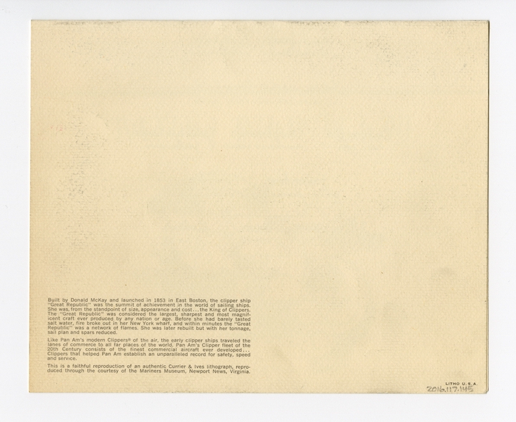 Image: menu: Pan American World Airways, President (first) class