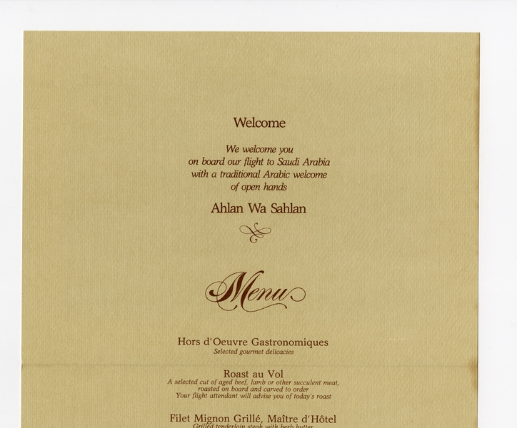 Image: menu: Pan American World Airways