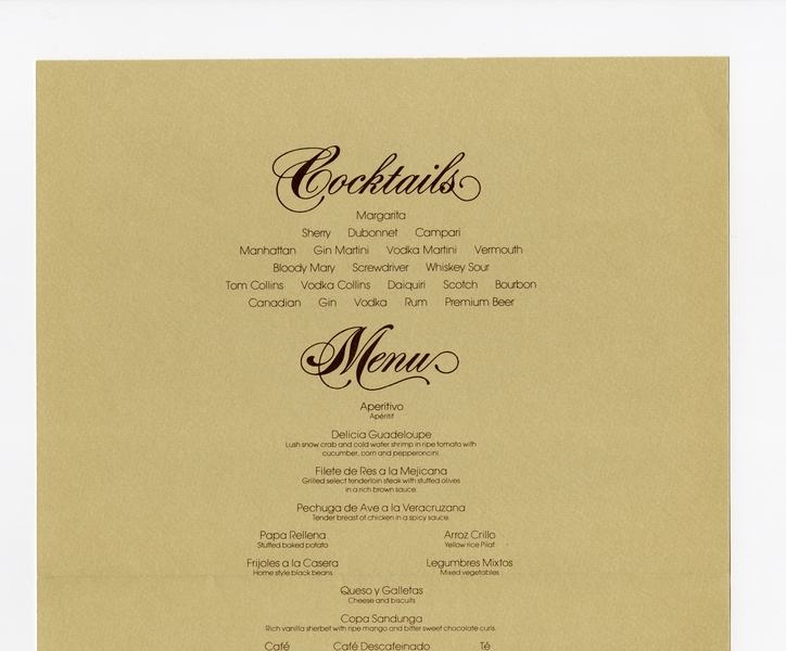 Image: menu: Pan American World Airways