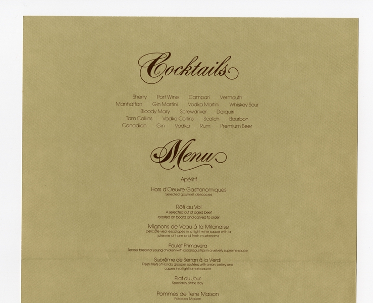 Image: menu: Pan American World Airways