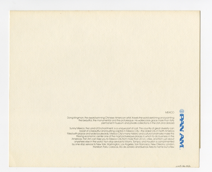 Image: menu: Pan American World Airways